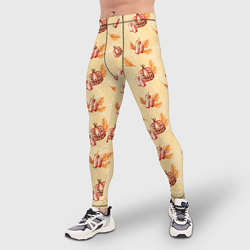 Мужские тайтсы Хеллоуин с тыквой и листьями / 3D-принт – фото 3