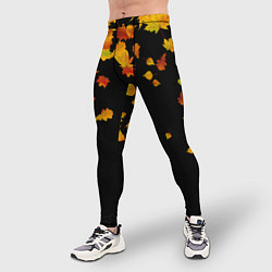 Тайтсы мужские Осенние листья на черном, цвет: 3D-принт — фото 2
