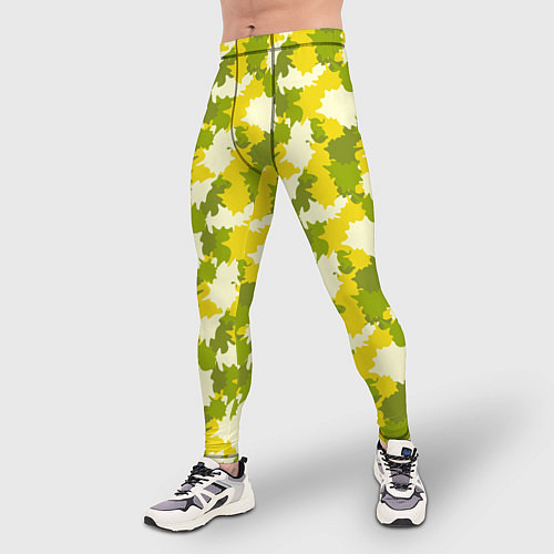 Мужские тайтсы Яркий камуфляж желтые и зеленые пятна / 3D-принт – фото 3