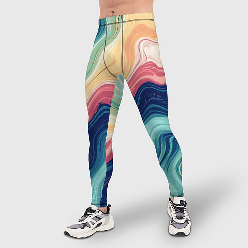 Мужские тайтсы Абстрактные волнистые линии синий / 3D-принт – фото 3