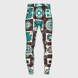 Тайтсы мужские Бирюзово-коричневая геометрическая текстура, цвет: 3D-принт