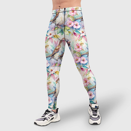 Мужские тайтсы Воробей в ярких цветах паттерн / 3D-принт – фото 3