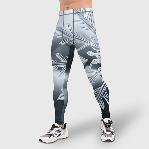 Мужские тайтсы Снежинка на черно белое / 3D-принт – фото 3