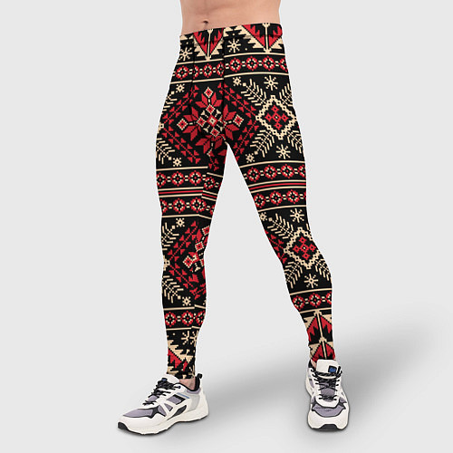 Мужские тайтсы Этнический славянский орнамент / 3D-принт – фото 3