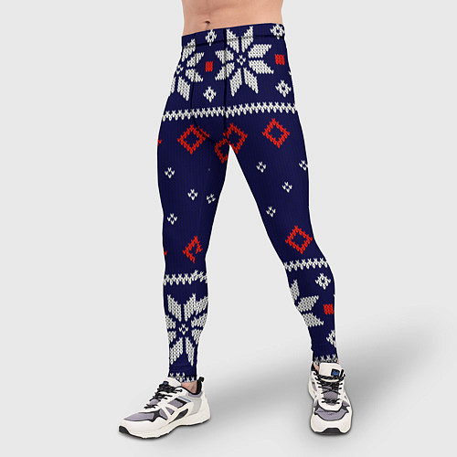 Мужские тайтсы Вязаный новогодний узор / 3D-принт – фото 3