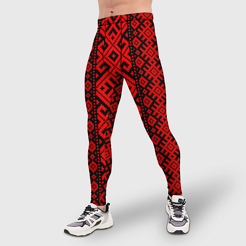 Мужские тайтсы Стиль славянский орнамент / 3D-принт – фото 3