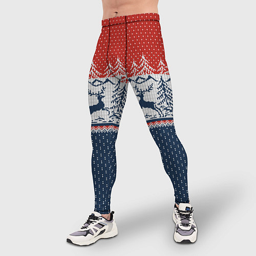 Мужские тайтсы Вязаный узор с оленями / 3D-принт – фото 3
