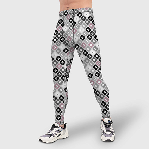 Мужские тайтсы Цветочный серо-розовый узор ретро / 3D-принт – фото 3