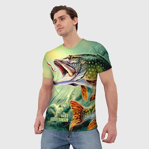 Мужская футболка Лучший щучий рыбак / 3D-принт – фото 3