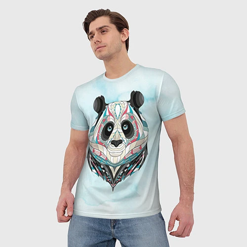 Мужская футболка Расписная голова панды / 3D-принт – фото 3