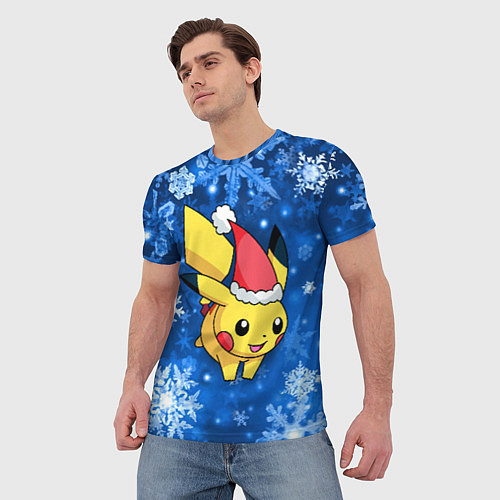 Мужская футболка Новогодний Пикачу в полете / 3D-принт – фото 3