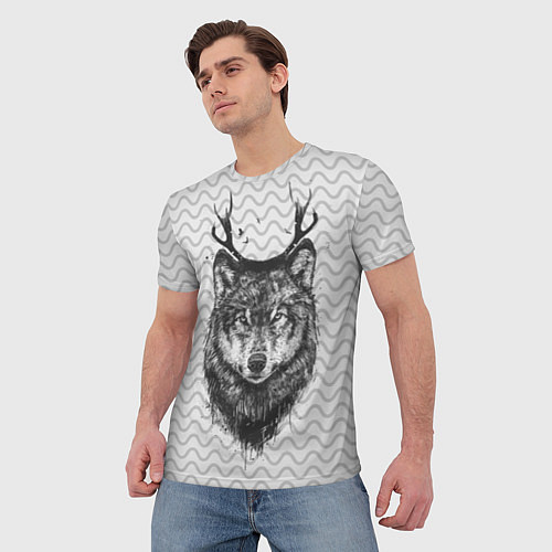 Мужская футболка Рогатый волк / 3D-принт – фото 3