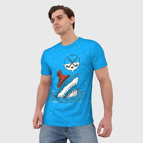 Мужская футболка Акула хоккейный фанат / 3D-принт – фото 3