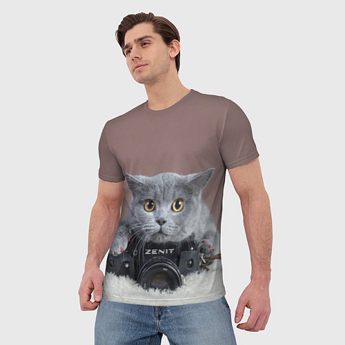 Мужская футболка Котик фотограф / 3D-принт – фото 3