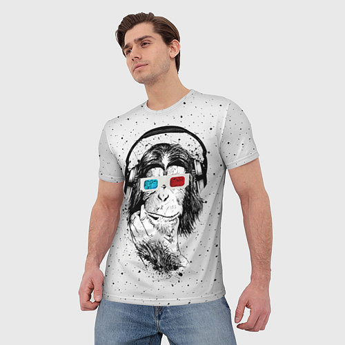 Мужская футболка Обезьяна в наушниках / 3D-принт – фото 3