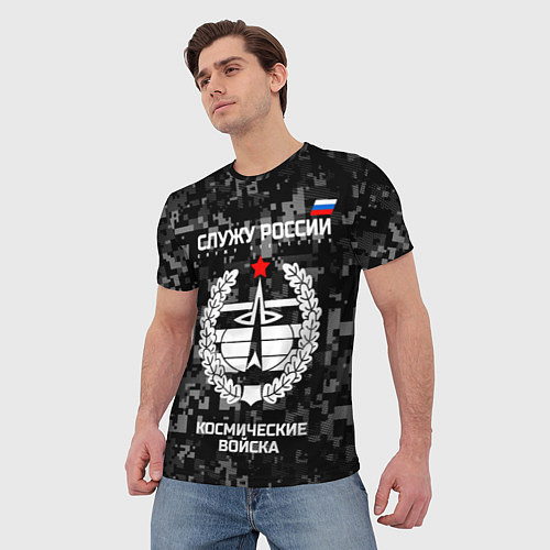 Мужская футболка Служу России: космические войска / 3D-принт – фото 3