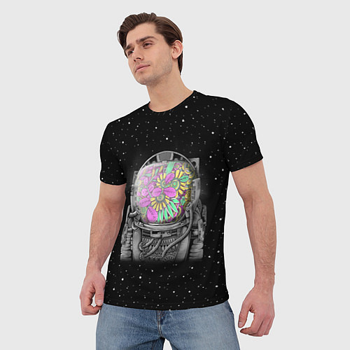 Мужская футболка Цветочный астонавт / 3D-принт – фото 3