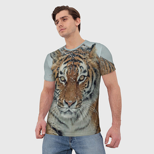Мужская футболка Тигр в снегу / 3D-принт – фото 3