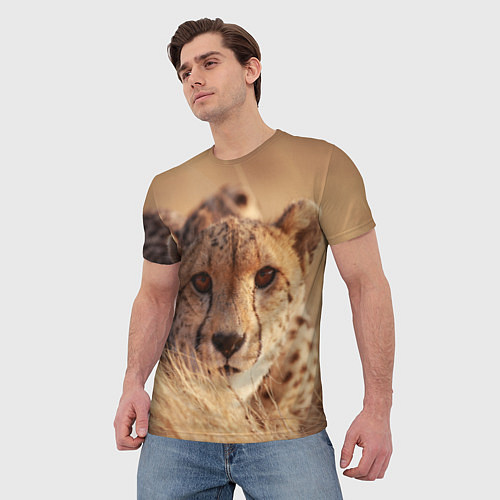 Мужская футболка Гепард в траве / 3D-принт – фото 3