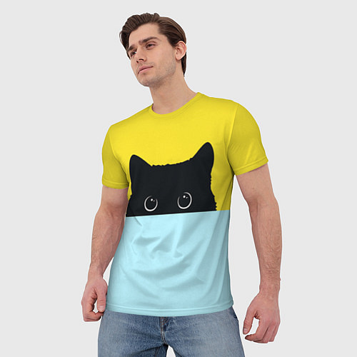 Мужская футболка Черный кот выглядывает / 3D-принт – фото 3