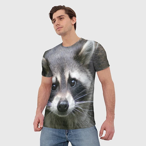 Мужская футболка Озадаченный енот / 3D-принт – фото 3