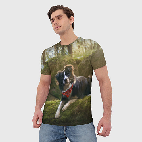 Мужская футболка Собачка на траве / 3D-принт – фото 3