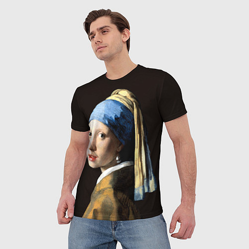 Мужская футболка Девушка с жемчужной сережкой / 3D-принт – фото 3