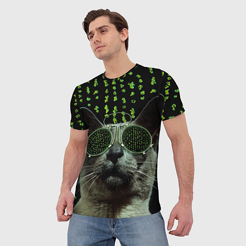 Мужская футболка Кот в матрице / 3D-принт – фото 3