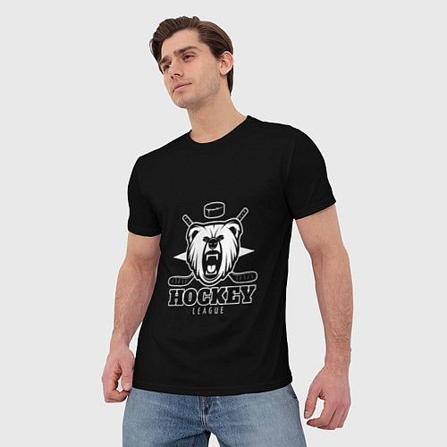 Мужская футболка Bear hockey / 3D-принт – фото 3