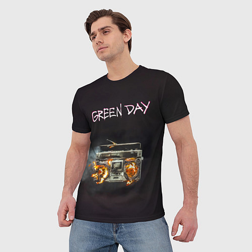 Мужская футболка Green Day магнитофон в огне / 3D-принт – фото 3