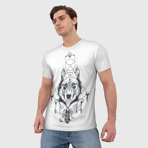 Мужская футболка Этно волк / 3D-принт – фото 3
