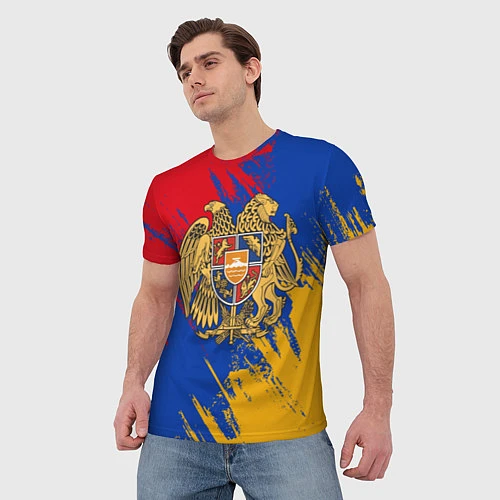 Мужская футболка Герб и флаг Армении / 3D-принт – фото 3