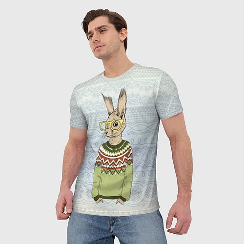 Мужская футболка Кролик хипстер / 3D-принт – фото 3