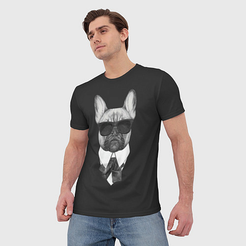 Мужская футболка Бульдог в черном / 3D-принт – фото 3