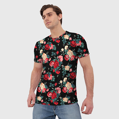 Мужская футболка Кустовые розы / 3D-принт – фото 3