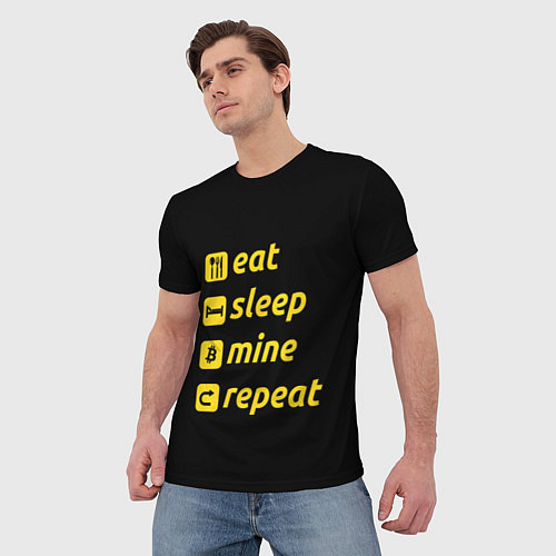 Мужская футболка Eat Sleep Mine Repeat / 3D-принт – фото 3