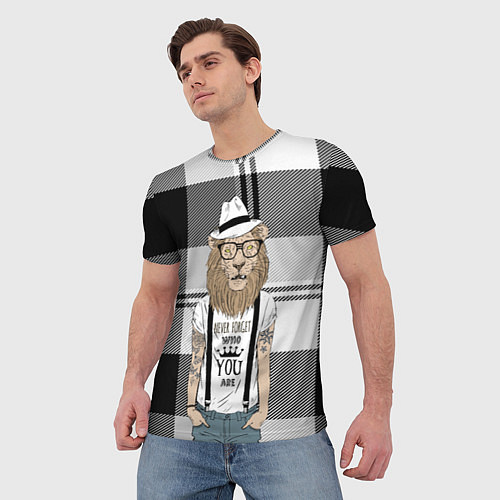 Мужская футболка Лев-хипстер / 3D-принт – фото 3