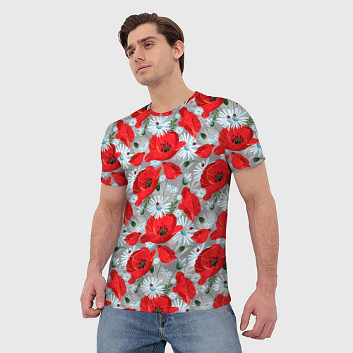 Мужская футболка Цветущие маки / 3D-принт – фото 3