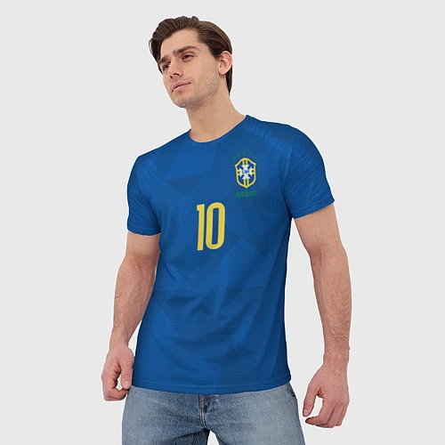 Мужская футболка Сборная Бразилии: Неймар ЧМ-2018 гостевая / 3D-принт – фото 3