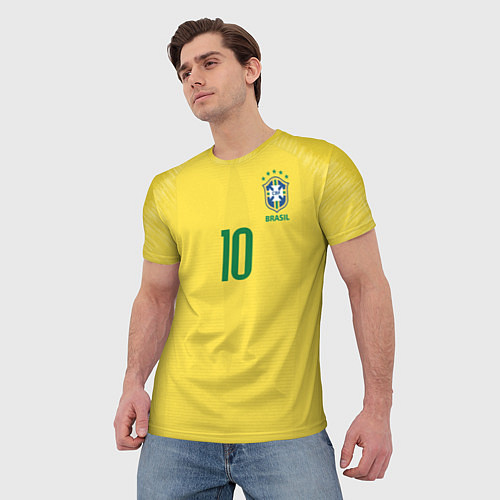 Мужская футболка Сборная Бразилии: Неймар ЧМ-2018 домашняя / 3D-принт – фото 3