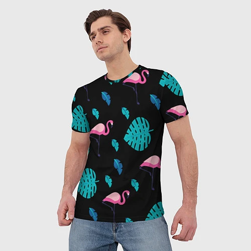 Мужская футболка Ночные фламинго / 3D-принт – фото 3
