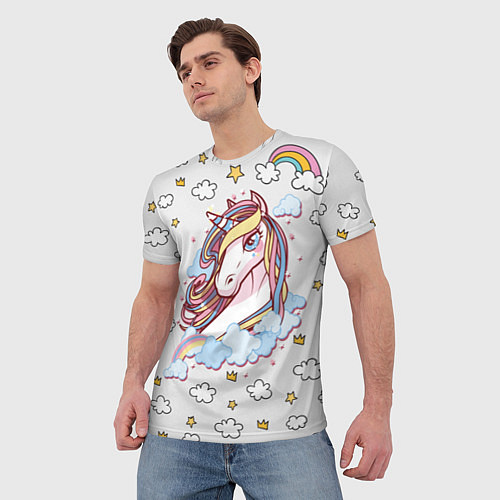 Мужская футболка Единорог на облаках / 3D-принт – фото 3