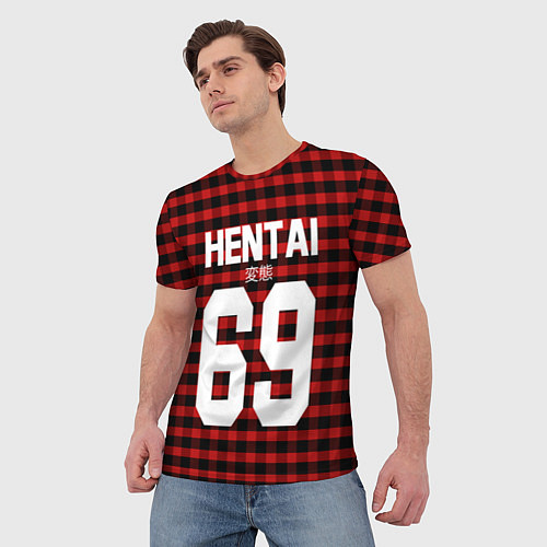 Мужская футболка Hentai 69: Red Grid / 3D-принт – фото 3