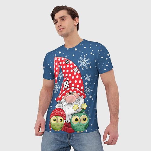 Мужская футболка Новогодние совушки и гном / 3D-принт – фото 3