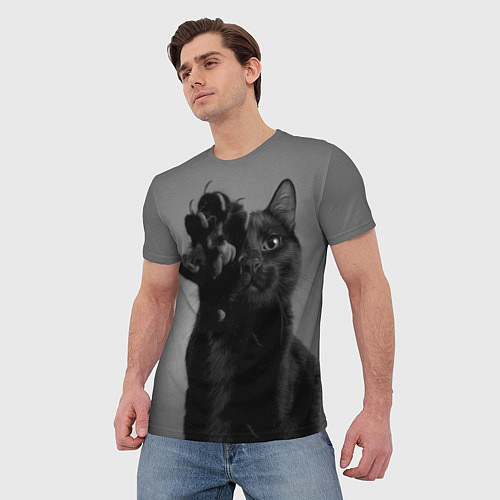 Мужская футболка Черный котик / 3D-принт – фото 3