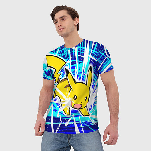 Мужская футболка Пикачу бежит с молниями / 3D-принт – фото 3
