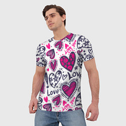 Футболка мужская Love - pink hearts, цвет: 3D-принт — фото 2