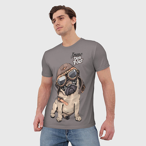 Мужская футболка Brave dog pilot / 3D-принт – фото 3