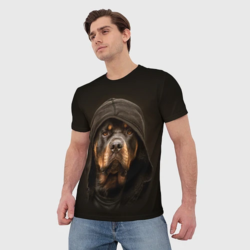 Мужская футболка Ротвейлер в капюшоне / 3D-принт – фото 3