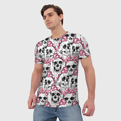 Мужская футболка Черепа в розовых платках / 3D-принт – фото 3